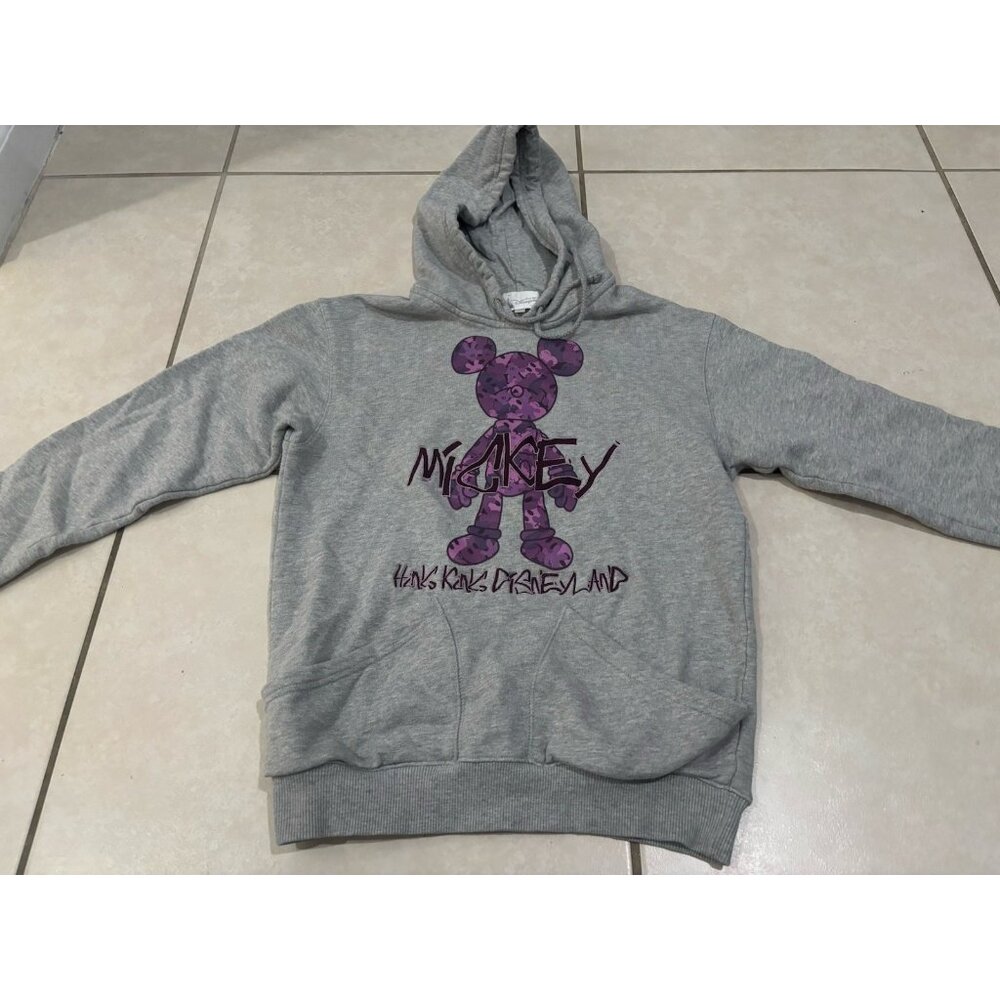 Disneyland Hong Kong Purple Mickey Mouse Gray Hoodie Pullover Size XS Women’s